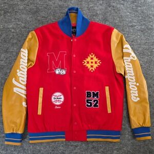 BoohooMAN Jacket Mens XL Red Gold National Champions Baseball Varsity Jacket